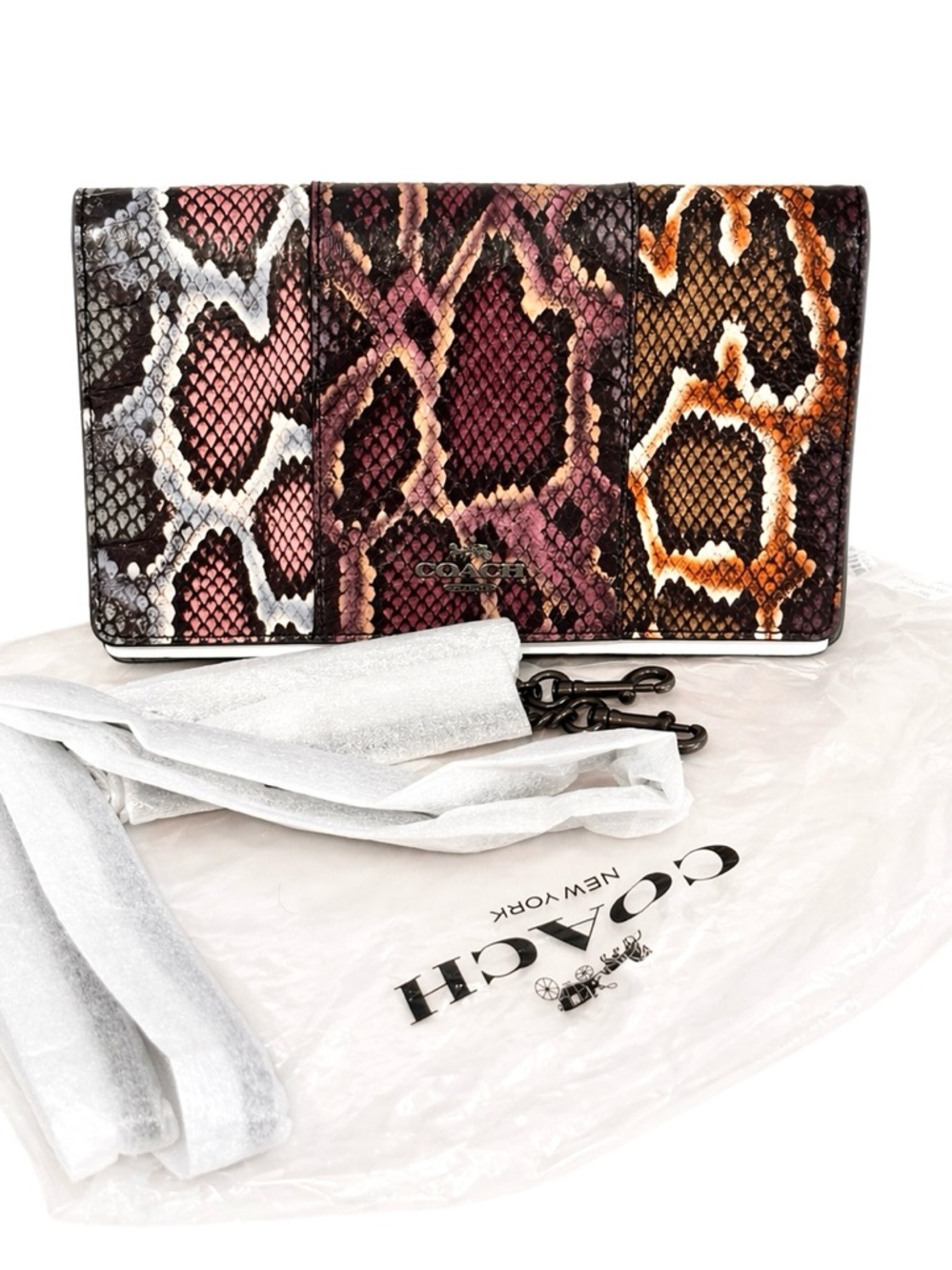 COACH Callie Foldover Chain Clutch in Colorblock Snakeskin NWT